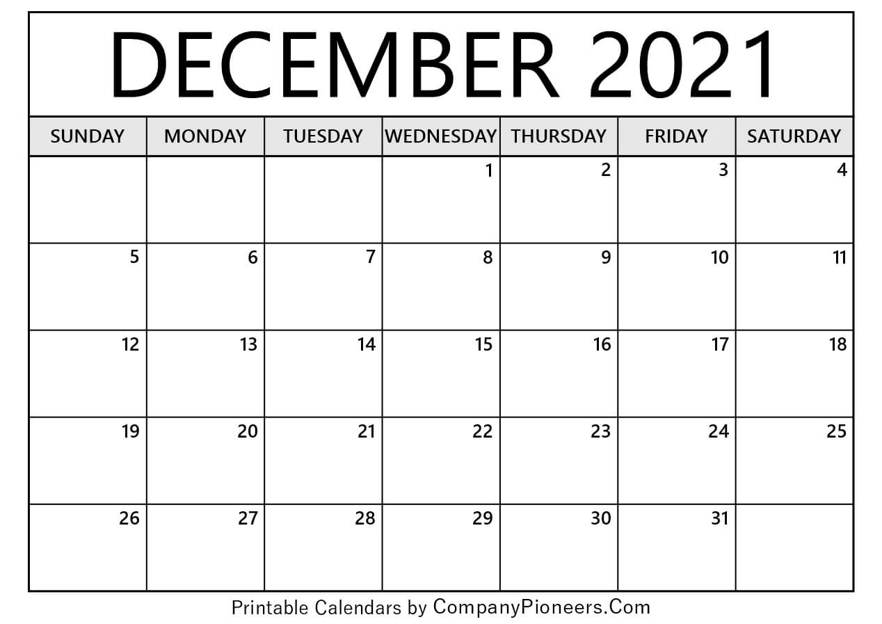 December 2021 Calendar Template