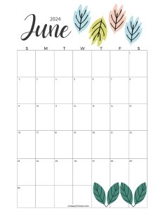 Calendar June 2024 Cute Cactus Leaves