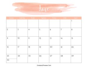 Cute June 2024 Calendar Printable Water Color