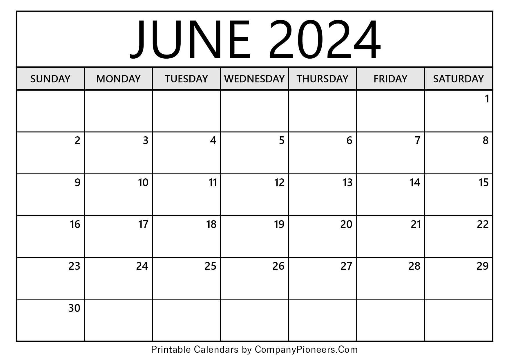 June 2024 Calendar Template Blank