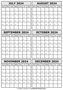 2024 July to December Calendar