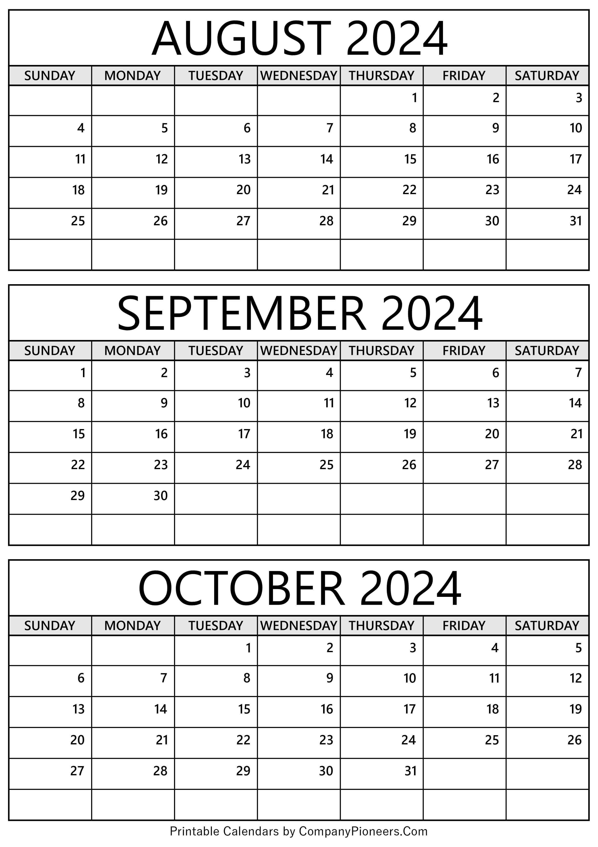 August September October 2024 Calendar