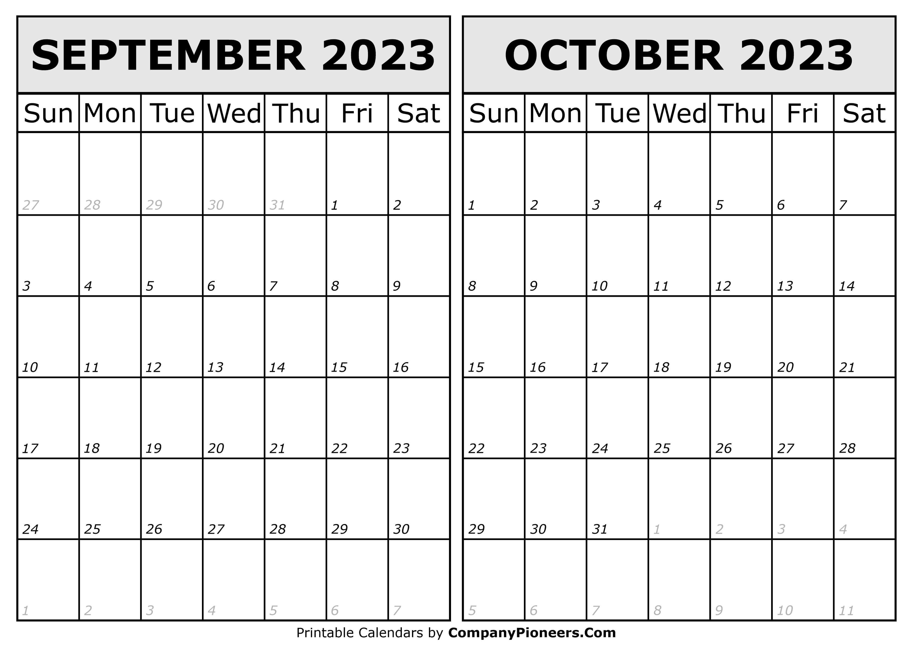 Calendar 2023 September October