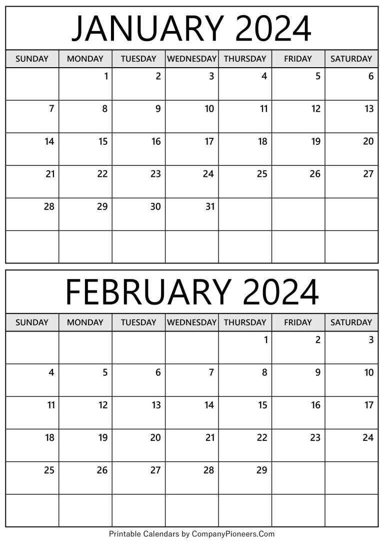 January February 2024 Calendar Printable Template