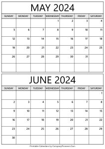 Calendar 2024 May June