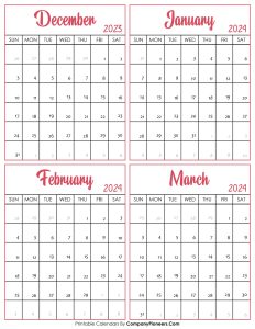Calendar December 2023 January February March 2024