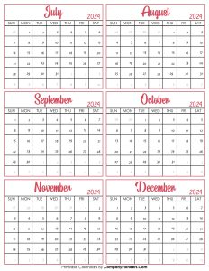 Calendar July to December 2024