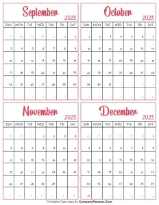 Calendar September to December 2023