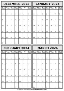 December 2023 January February March 2024 Calendar