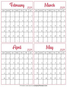 February to May 2024 Calendar