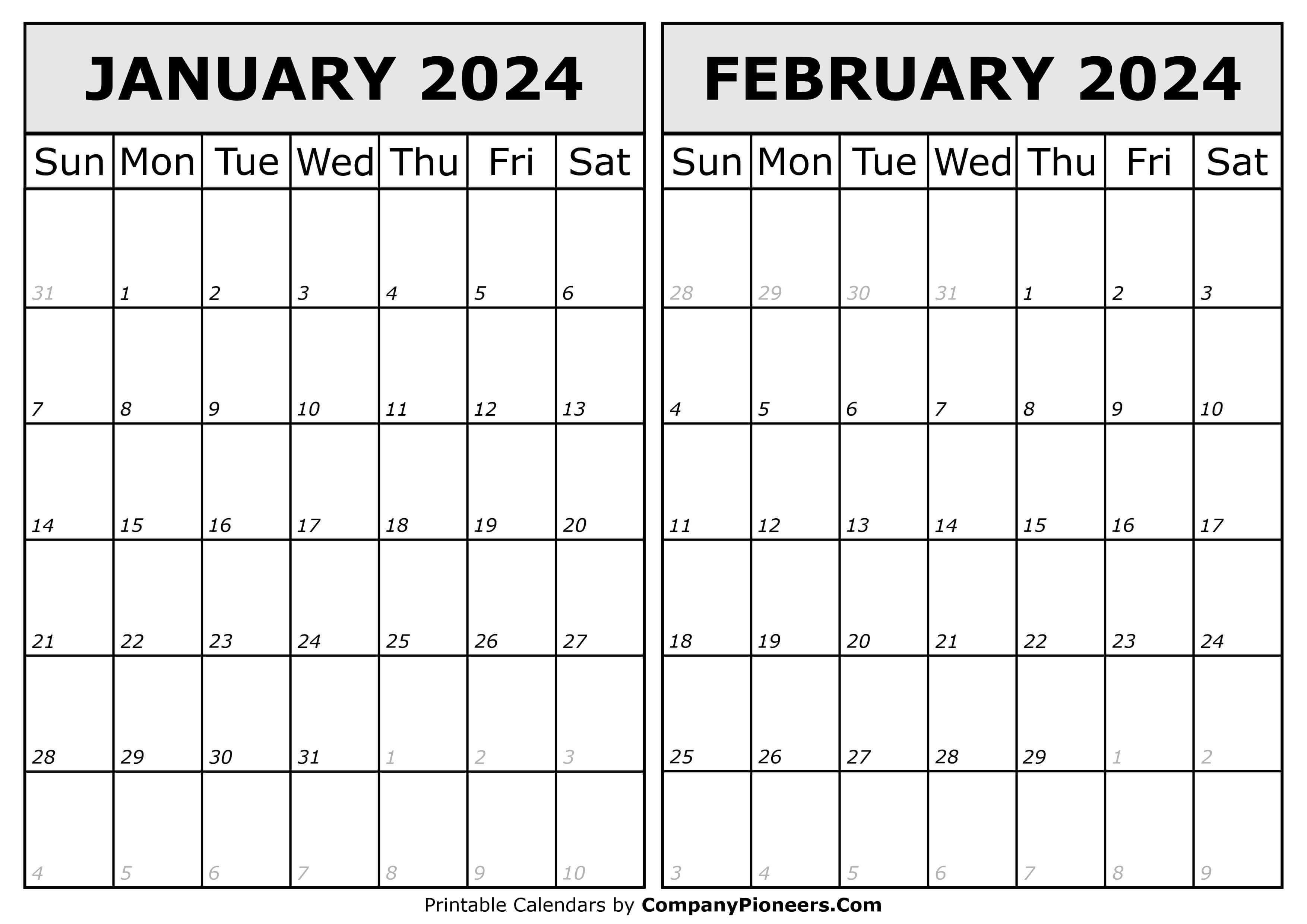 January and February Calendar 2024