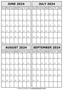 June July August September 2024 Calendar
