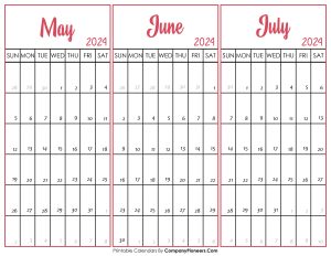 May June July 2024 Calendar