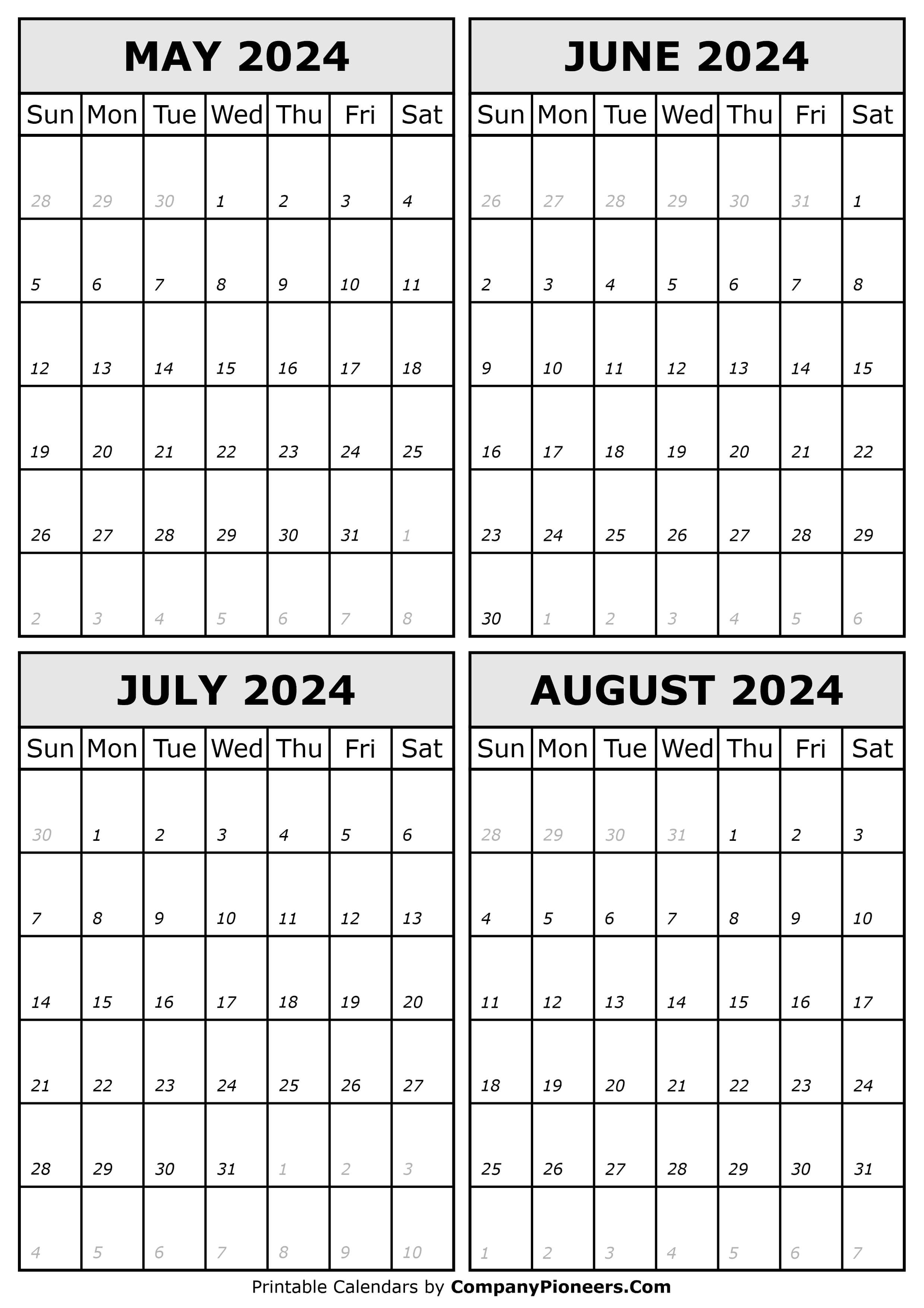 May June July August 2024 Calendar