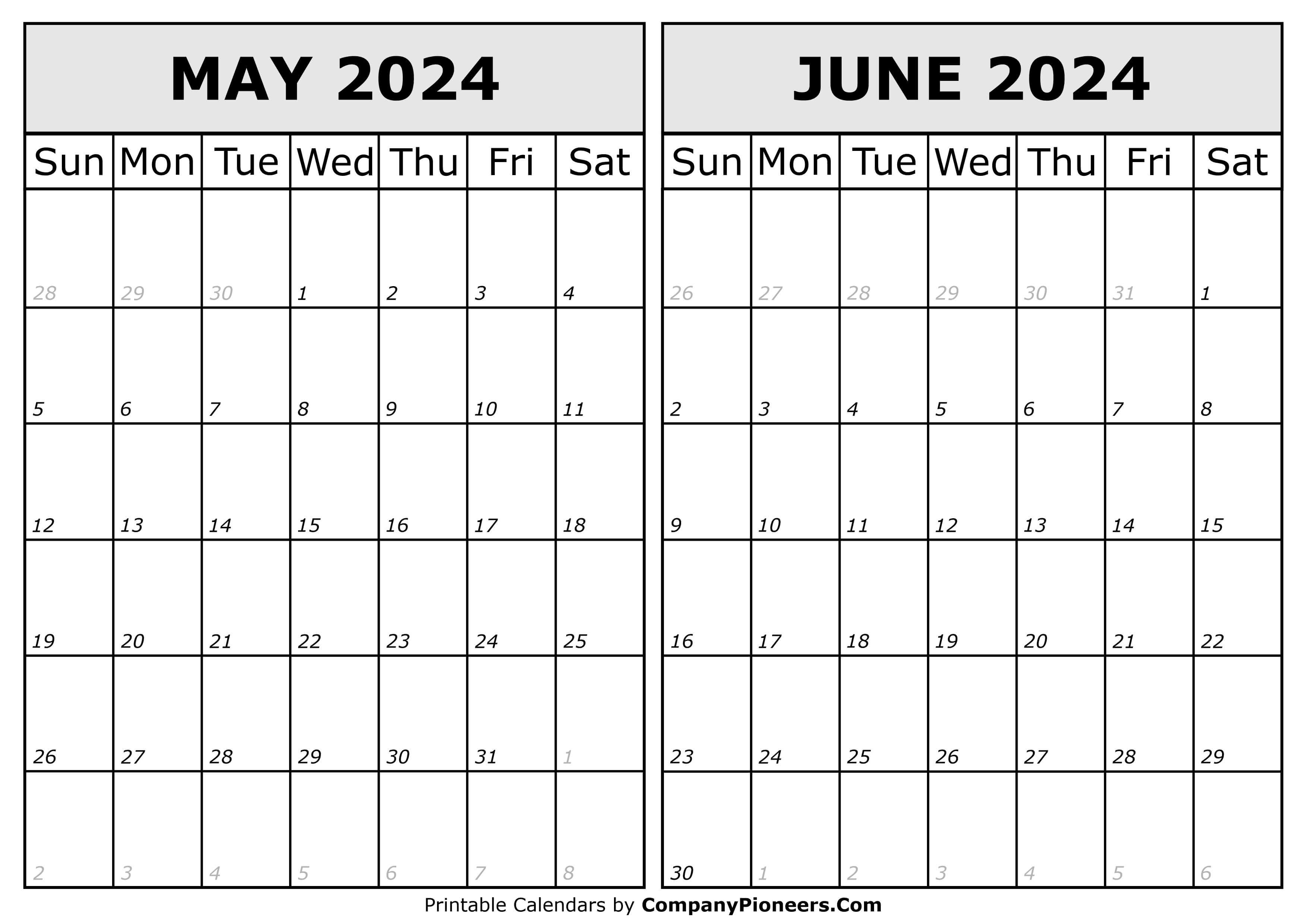 May and June Calendar 2024