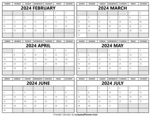 Printable 2024 February to July Calendar