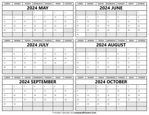 Printable 2024 May to October Calendar