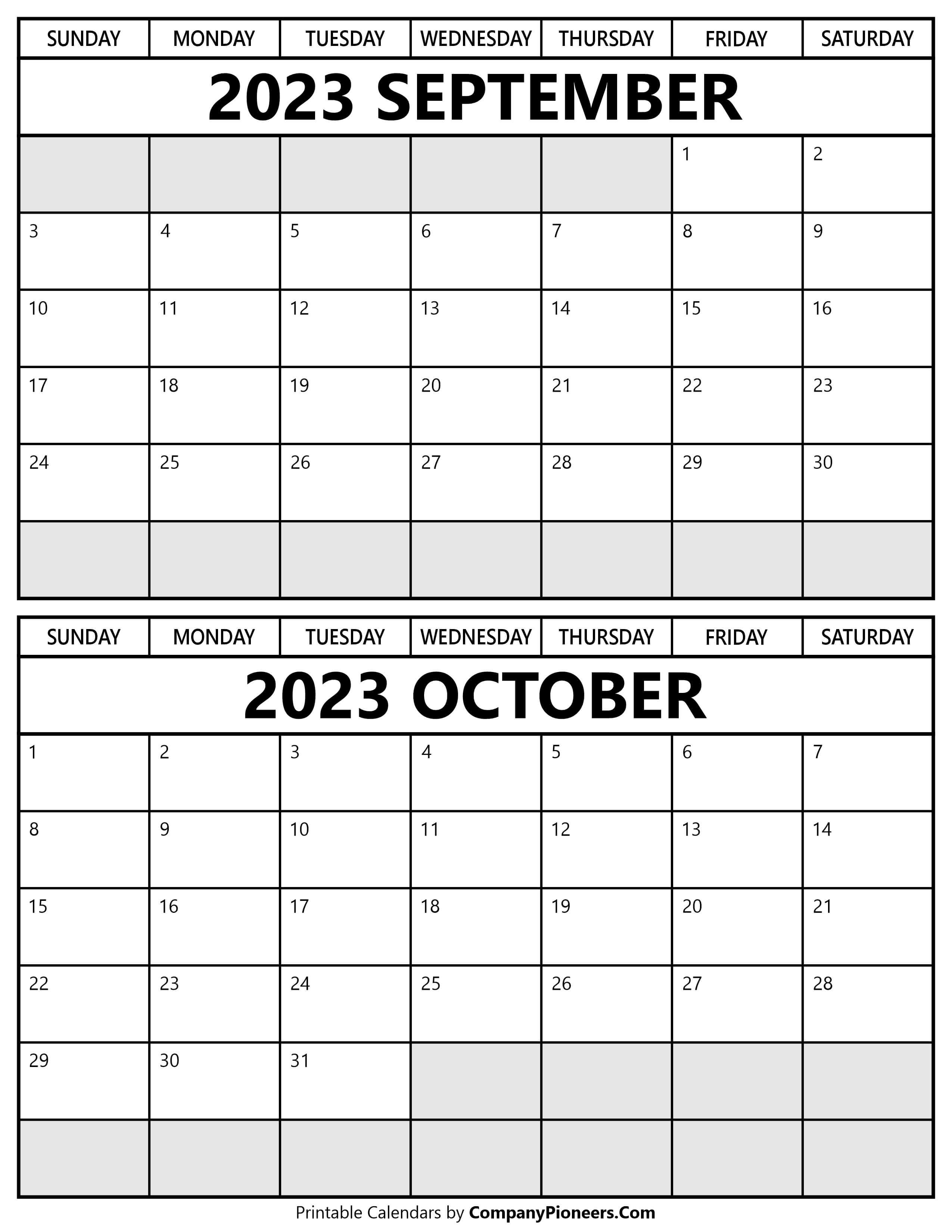 Printable September October 2023 Calendar