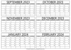 September 2023 to February 2024 Calendar