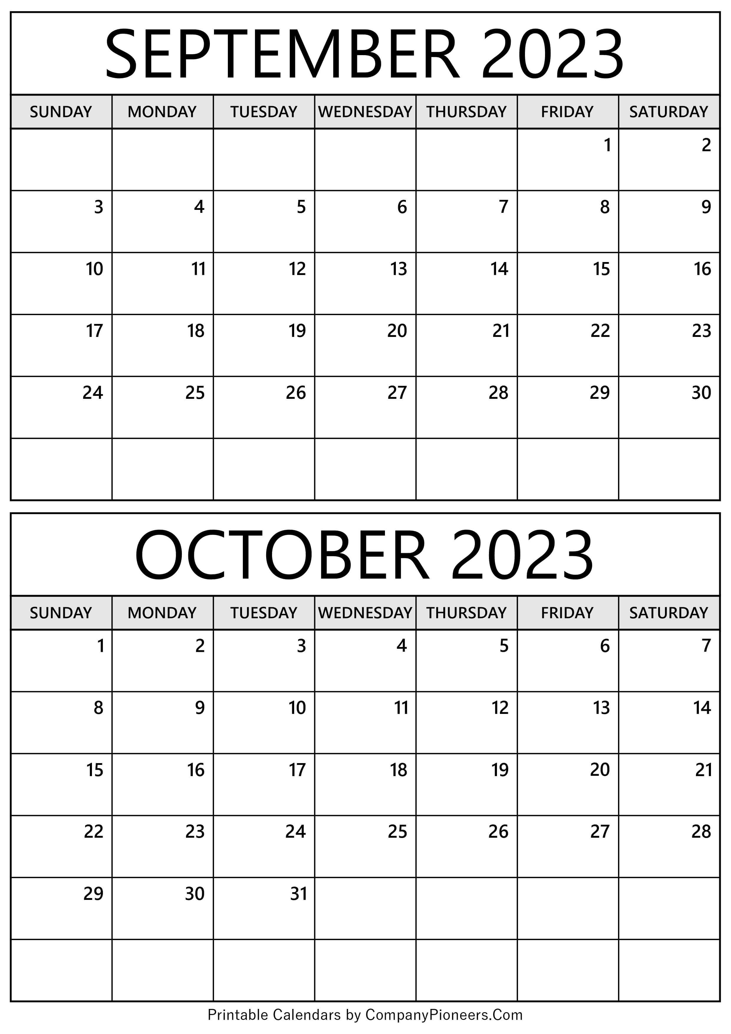 September October 2023 Calendar