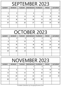 September October November 2023 Calendar