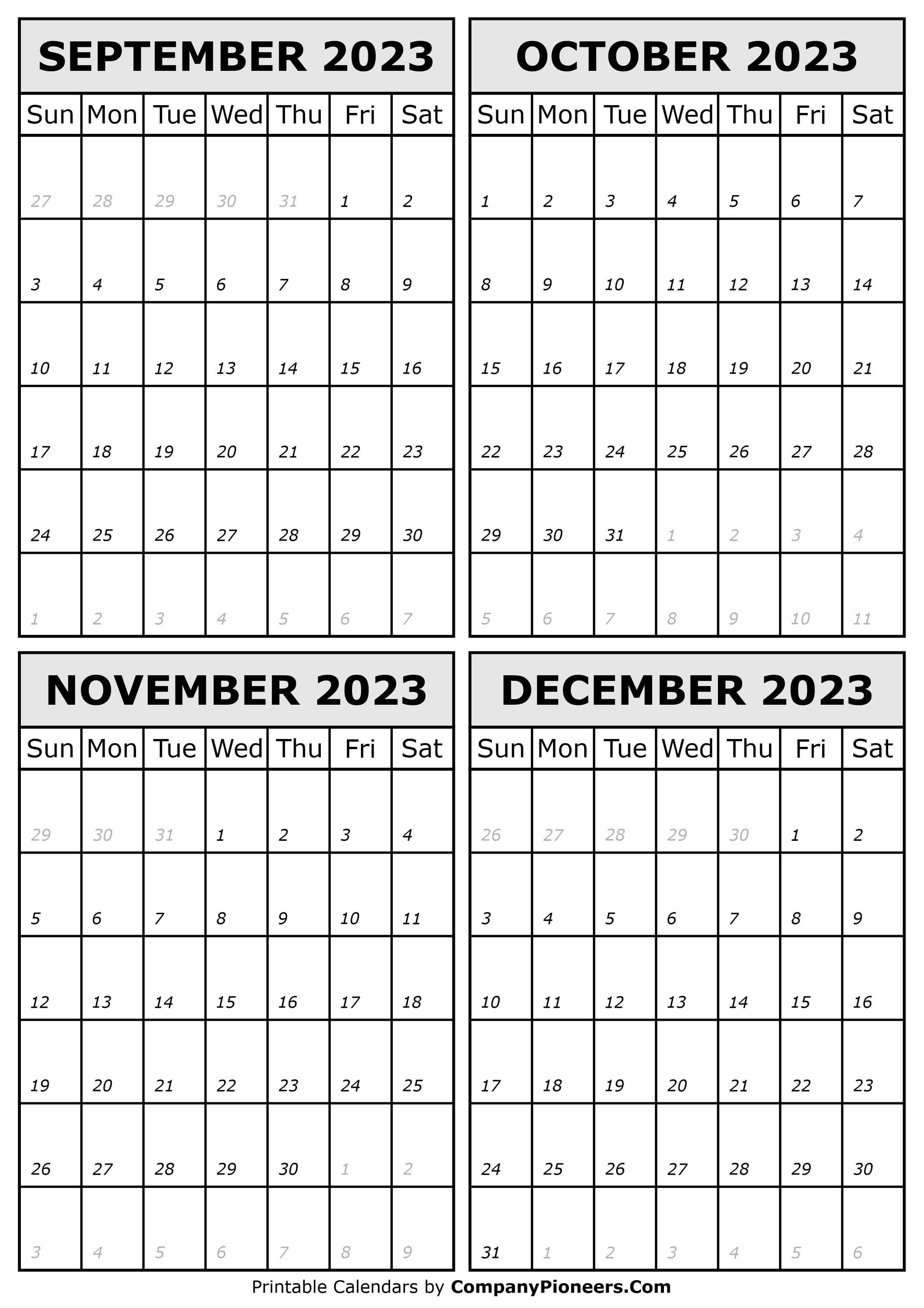 September October November December 2023 Calendar