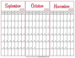 September October and November Calendar 2023