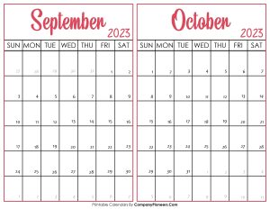 September and October Calendar 2023