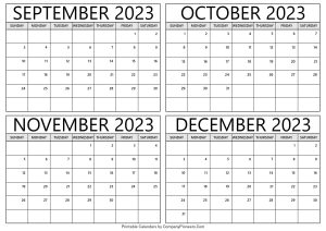 September to December 2023 Calendar