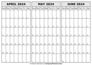 April May and June Calendar 2024