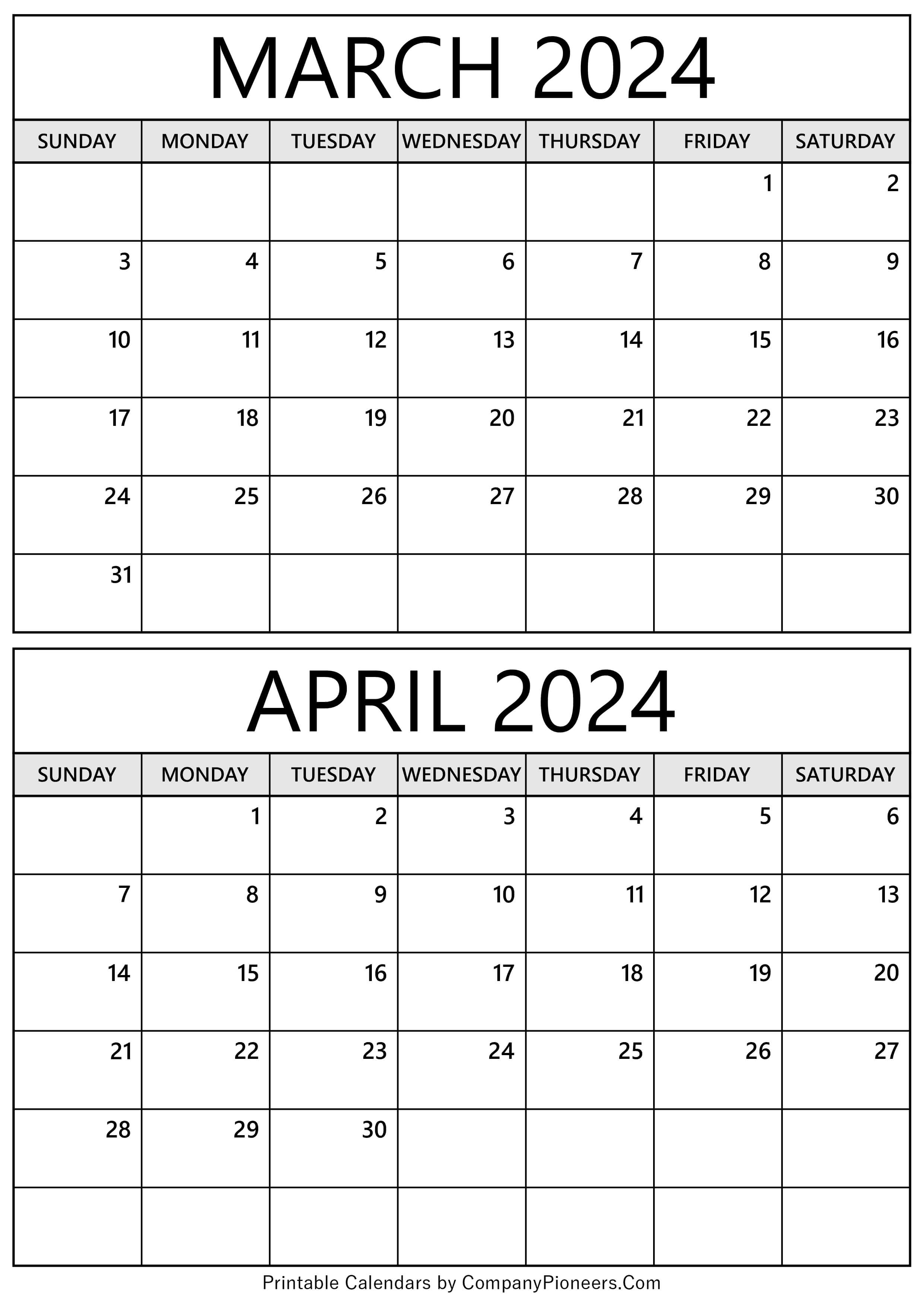 Calendar 2024 March April