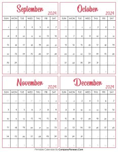 Calendar September to December 2024