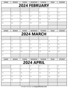 February to April 2024 Calendar