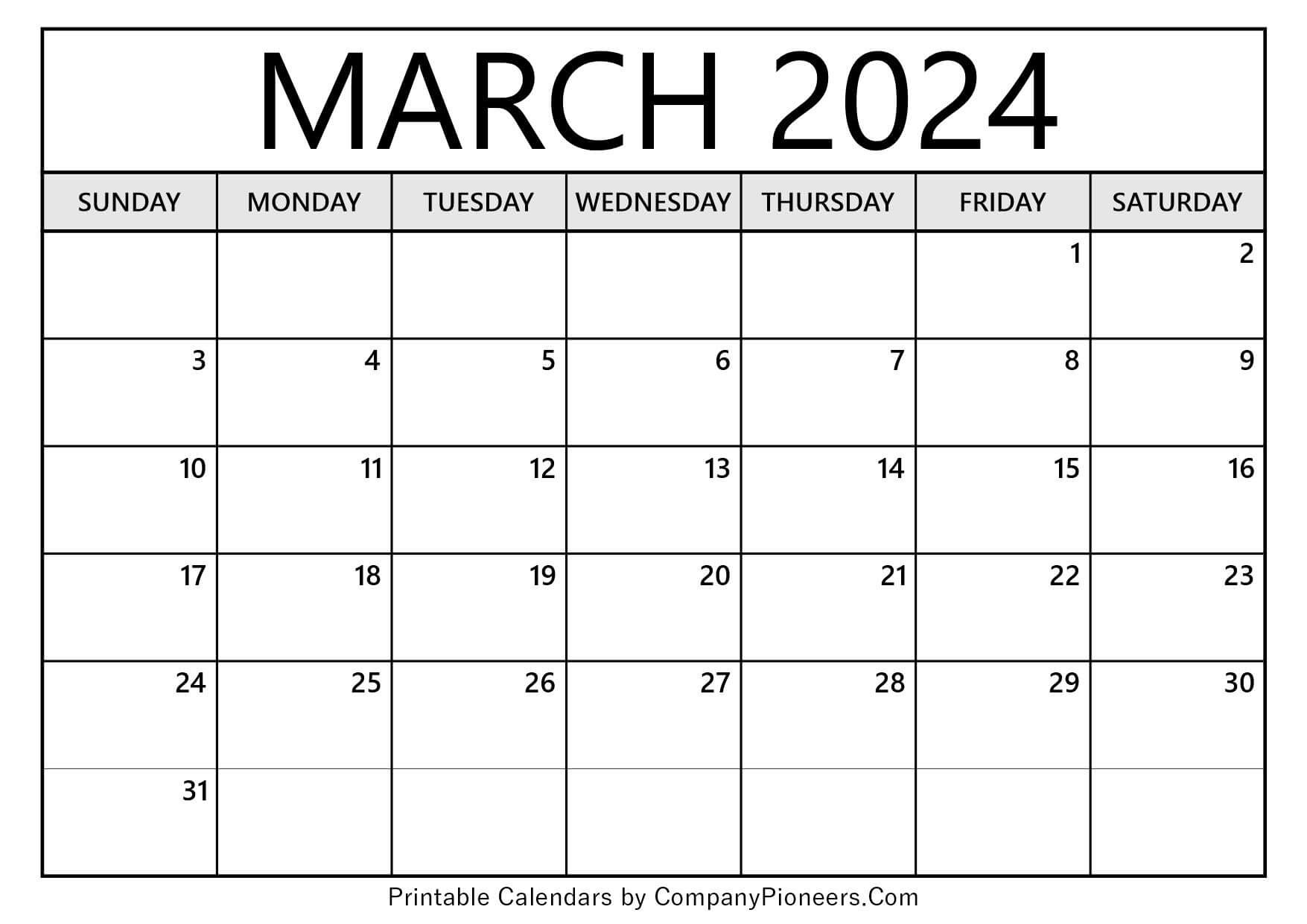 March 2024 Calendar Template
