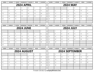 Printable 2024 April to September Calendar