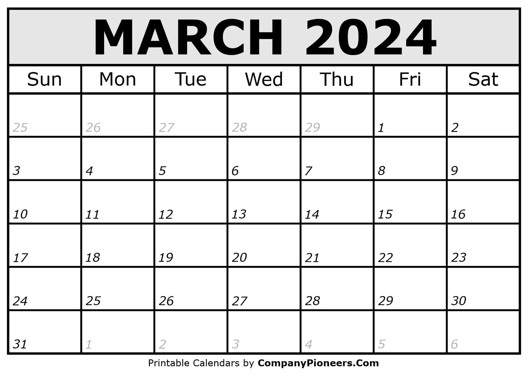 Printable March 2024 Calendar