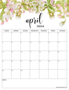 April 2024 Calendar with Notes