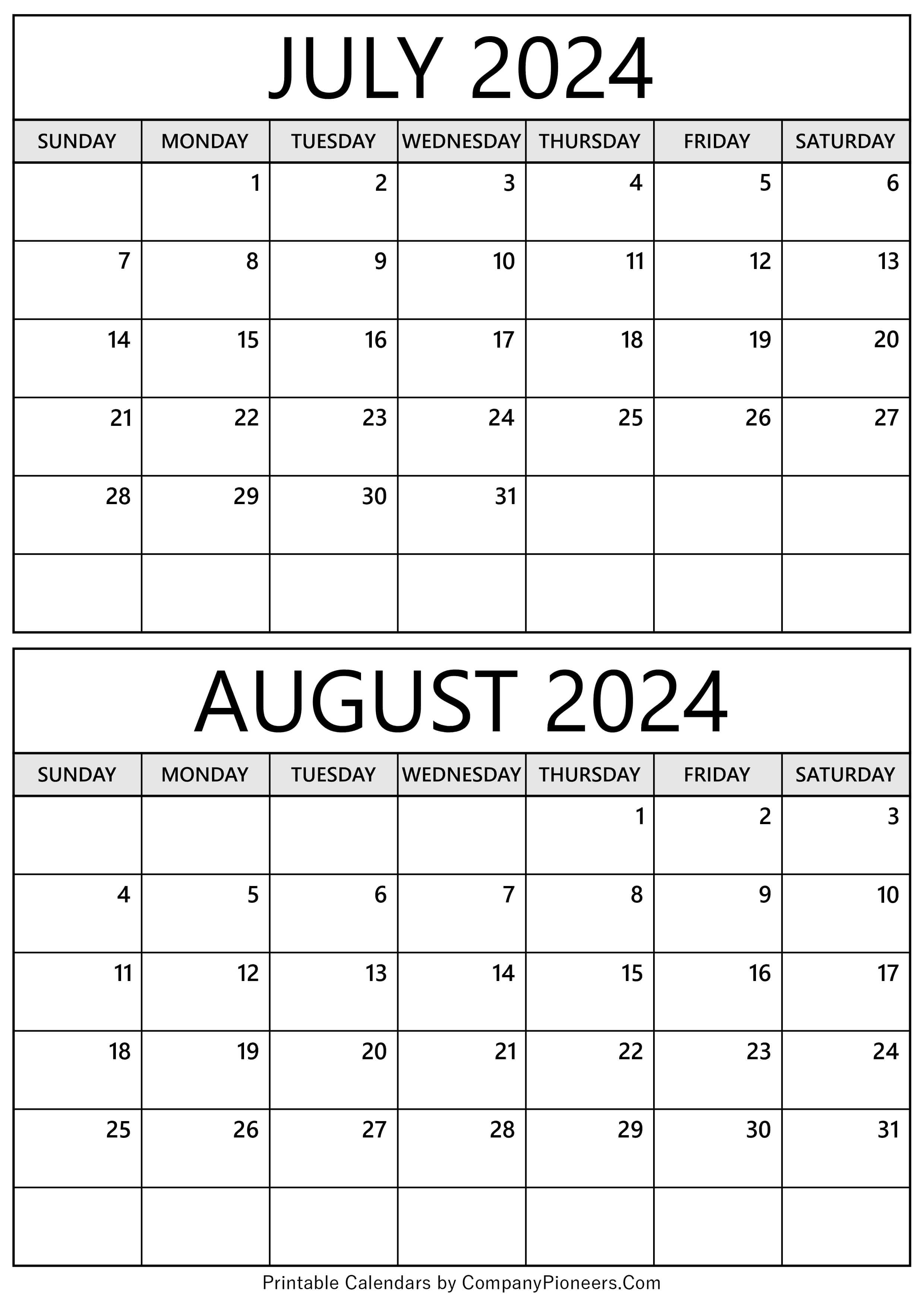 Calendar 2024 July August