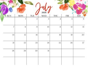 Cute July 2024 Calendar Multi Flower