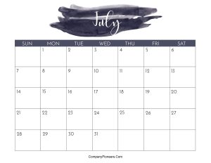 Cute July 2024 Calendar Printable Water Color