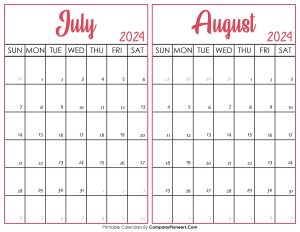 July August 2024 Calendar