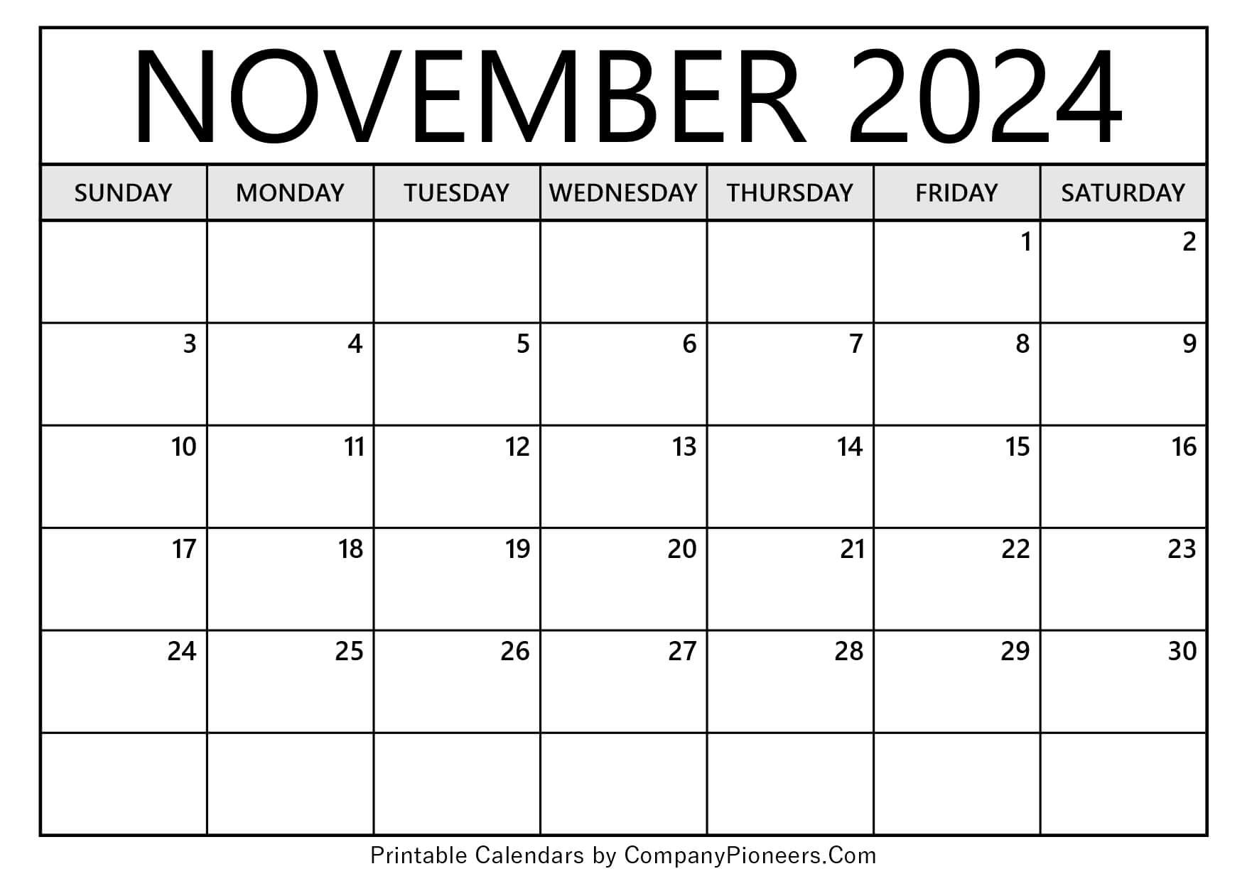 November 2024 Calendar Template Blank