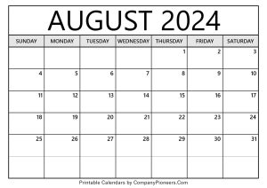 August 2024 Calendar Template Blank