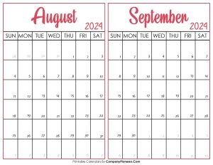 August and September Calendar 2024