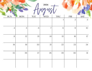 Cute August 2024 Calendar Multi Flower