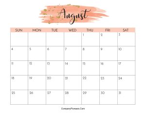 Cute August 2024 Calendar Printable Water Color