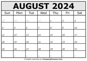 Printable August 2024 Calendar Italic Font