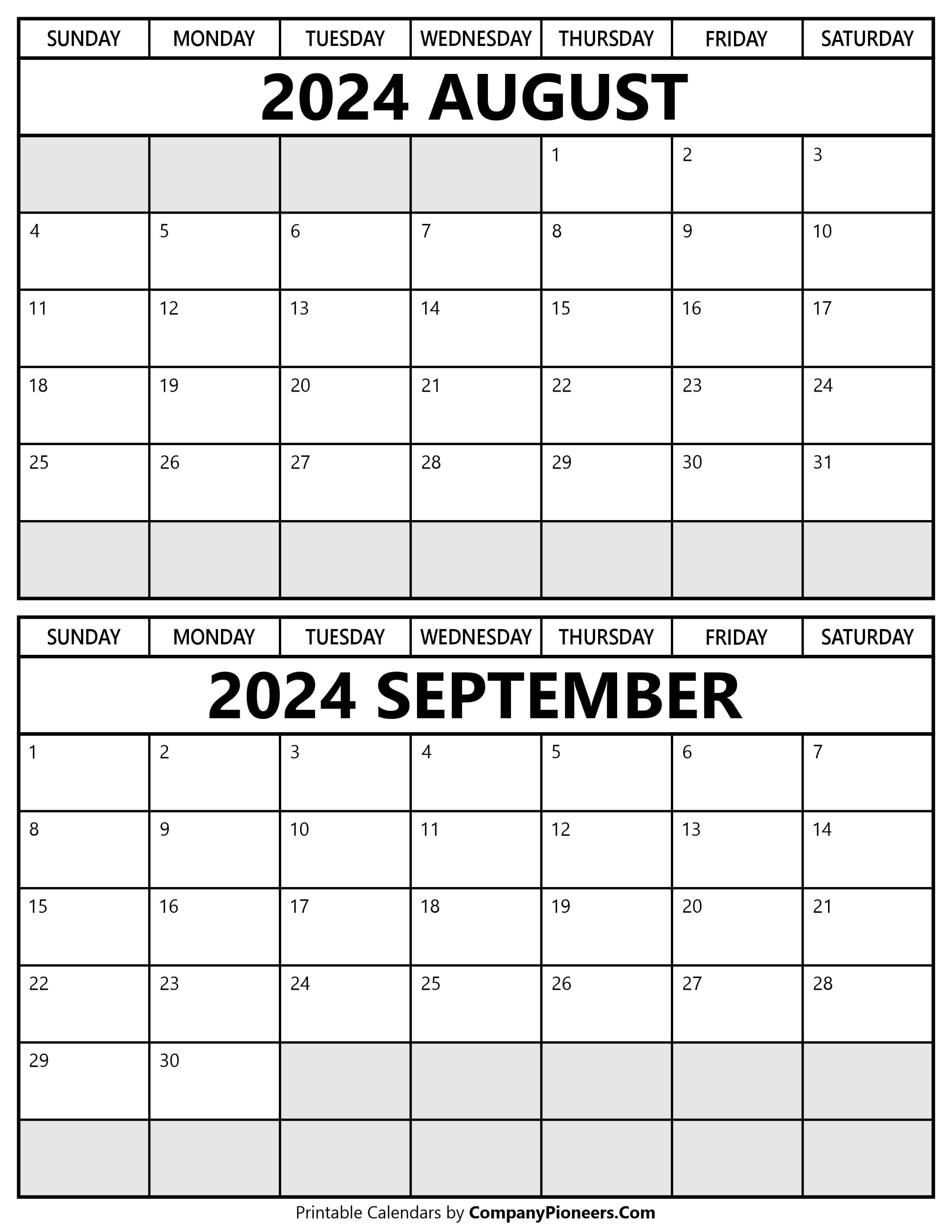 Printable August September 2024 Calendar