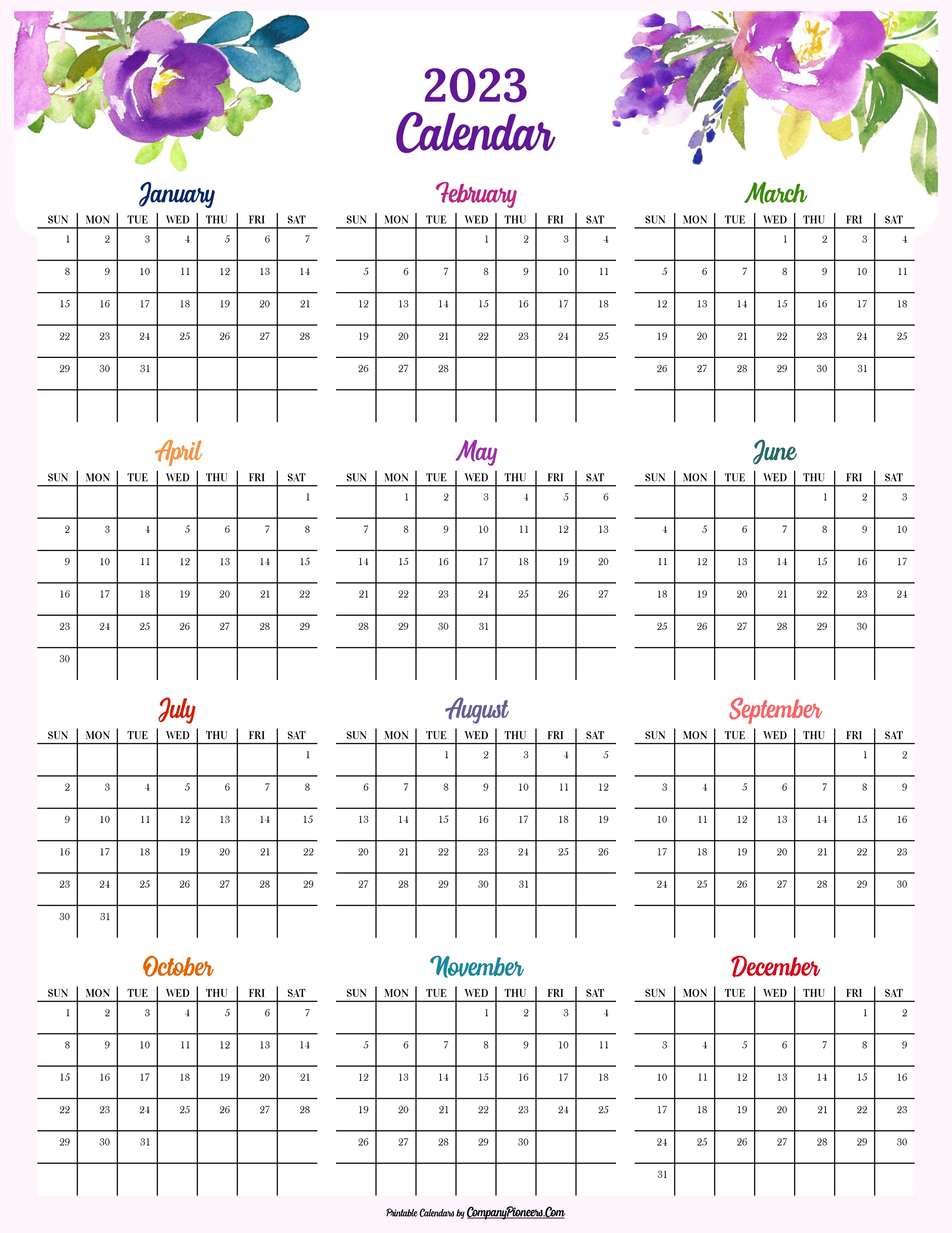 2023 Calendar Floral