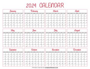 2024 Calendar Printable Pink Header